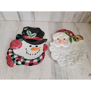Fitz Floyd Santa claus snowman face plate xmas set home decor